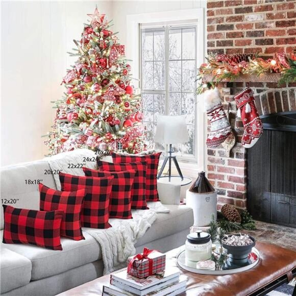 4TH Emotion Set of 2 Christmas Buffalo Check Plaid Throw Pillow Covers Cushion - Picture 5 of 7